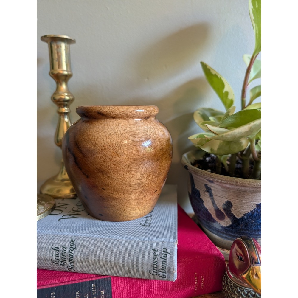 Vintage Myrtlewood Bud Vase Mid Century Oregon Wood Glass Insert Hand Turned